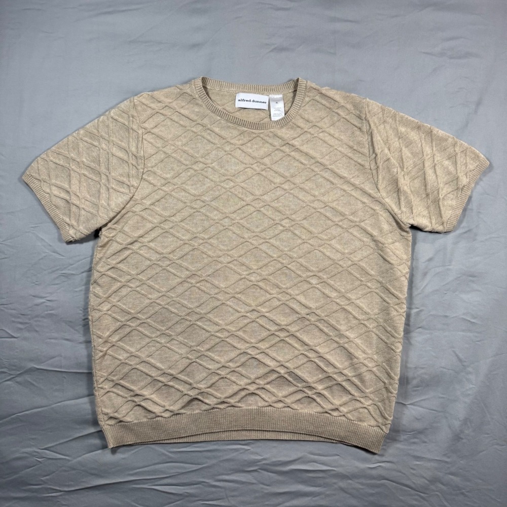Alfred Dunner Womens XL Tan Diamond Textured Knit Sweater Short Sleeve Career